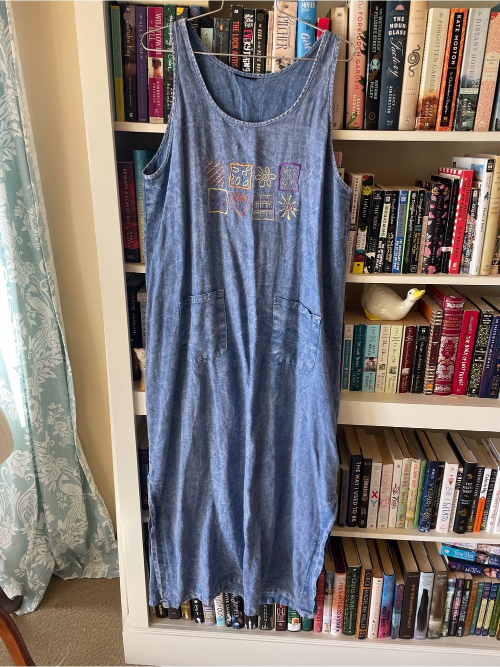 vintage boho hippie embroidered rayon blue maxi dress